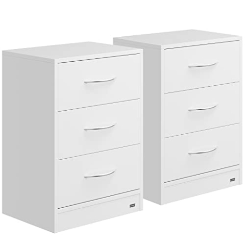 Casaria® Nachttisch 2er Set 54x39x28cm Holz 3 Schubladen Boxspringbett Schlafzimmer Wohnzimmer Beistelltisch Nachtschrank Nachtkästchen Tisch Weiß