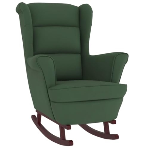 vidaXL Schaukelstuhl mit Massivholz-Gummibeinen Relaxstuhl Schaukelsessel Schwingsessel Relaxsessel Schwingstuhl Polstersessel Sessel Dunkelgrün Samt