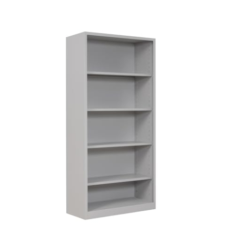 furni24 Stahl Aktenregal, Aktenschrank mit Fächern, fertig montiert, 195x92x42 cm, Metall Schrank fürs Büro und Homeoffice, mit 4 verstellbaren Regalbrettern, Ordnerregal Bücherschrank, Grau