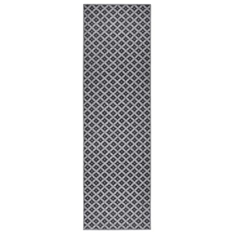 NORTHRUGS In- und Outdoor Teppich Nizza 80x350cm - Wendeteppich Wetterfest Modernes Geometrisches Muster für Balkon Terrasse Garten Wintergarten Küche Wohnzimmerteppich Wasserfest in Night Silver