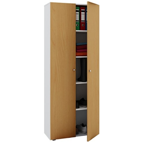 VCM Büroschrank mit 5 Fächern| moderner Aktenschrank mit Drehtüren | Maße B. 70 x H. 178 x T. 40 cm – Vandol Weiß/Buche