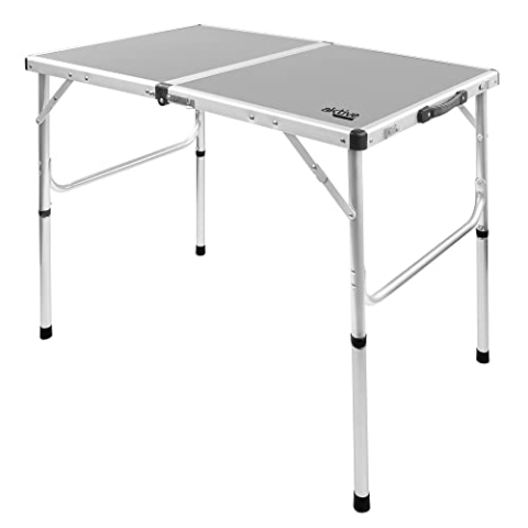 Aktive 63019 - Tragbarer Campingtisch, klappbar, rutschfest, aus Aluminium und MDF-Holz, mit Tragegriff für einfachen Transport, Stehtisch, Picknicktisch, Maße 90x60x40/70cm, Campingzubehör