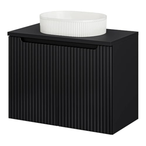 [en.casa] Waschbeckenunterschrank Skelbolu Badschrank mit Waschbecken aus Keramik Waschtisch mit 2 Türen gerillt Soft Close 80 x 71 x 40 cm Waschtischunterschrank Schwarz