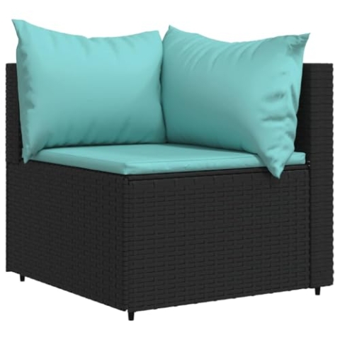 vidaXL Garten Ecksofa, Gartensofa mit Kissen Stahlrahmen, Modular Sofa für Garten Terrasse, Gartenmöbel Loungemöbel, Schwarz Poly Rattan