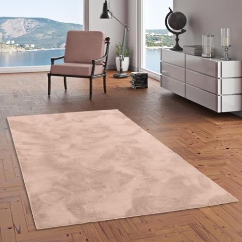 Kunstfaser Teppich Wohnzimmer Luxus Super Soft Fellteppich Pearl Altrosa in 5 Größen