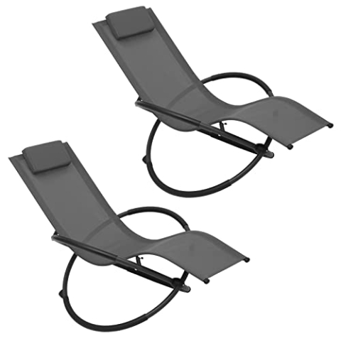 WOLTU 2er Set Sonnenliege Gartenliege Schwingliege klappbare Relaxliege Liegestuhl, bis 160KG belastbar, atmungsaktiver Textilenbezug, für Garten und Terrasse, Grau, LS002gr-2