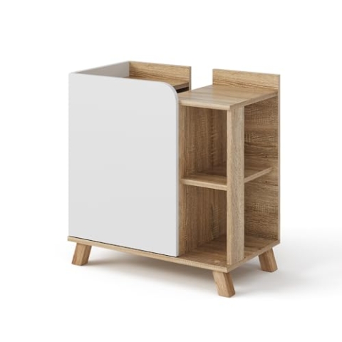 Vicco Waschbeckenunterschrank Karen, Sonoma/Weiß, 60 x 65 cm mit Tür und offenen Fächern