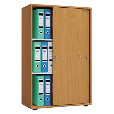 VCM Büroschrank mit 3 Fächern | moderner Aktenschrank mit Schiebetüren | Maße ca. B. 70 x H. 111 x T. 40 cm – Lona 3-Fach Buche
