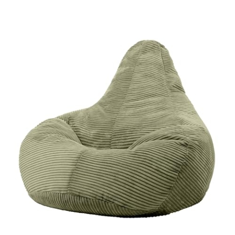 Icon Dalton Sitzsack Cord, Salbeigrün, Gaming Sitzsack Erwachsene mit Füllung, Bean Bag, Cord Sessel, Lounge Sessel, Lounge Stuhl, Schlafzimmer, Wohnzimmer, Wohnzimmer Möbel