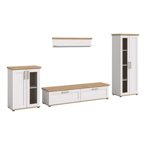 xonox.home Wohnzimmer Verona 4tlg. Set Wohnkombination Wohnwand Wohnzimmermöbel Wohnzimmerschrank Möbelkombination Wohnzimmerset in Sibiu Lärche Nb. Absetzung Artisan Eiche Nb.