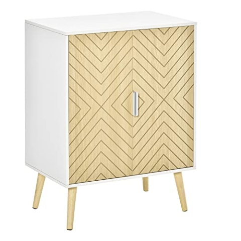 HOMCOM Sideboard Kommode Beistellschrank mit 2 Einlegeboden Lagerschrank Aufbewahrungsschrank Küchenschrank Nachtschrank verstellbar modern Weiß+Natur 60 x 40 x 80 cm
