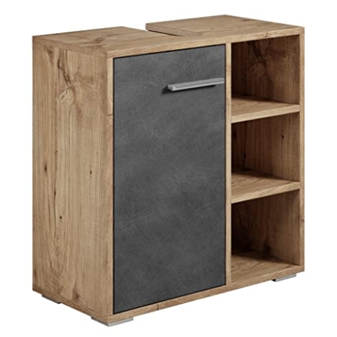 Badezimmer Badmöbel Neptunes 60cm Kastanien Eiche mit dunkle grau - Unterschrank Badmöbelset Badschrank Schrank Waschbeckenunterschrank