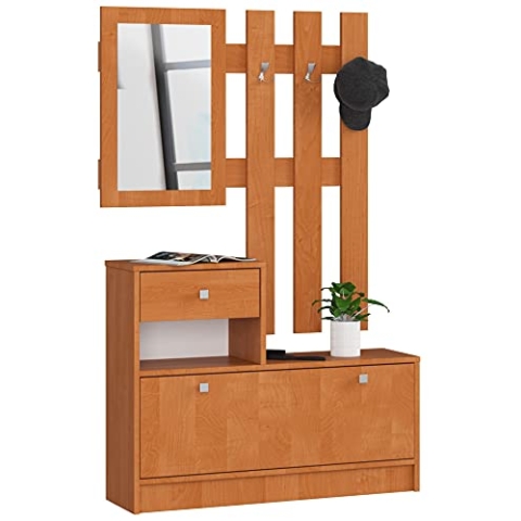 AKORD Garderoben-Set, 2-teilig, Schuhkommode mit Aufsatz und Schublade B90 x H70 x T25 cm und Wandgarderobe mit Spiegel B90 x H100 cm, Gewicht 39 kg