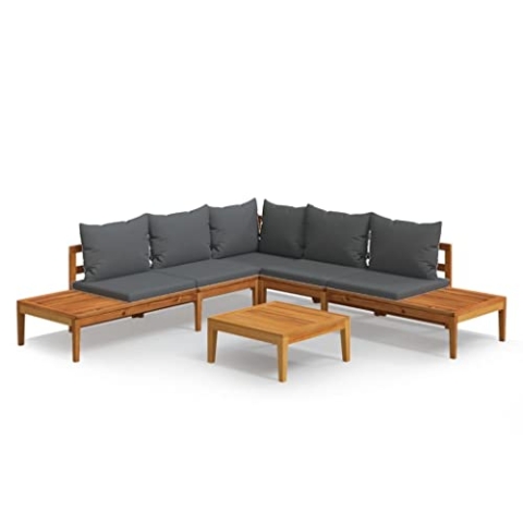 vidaXL Akazienholz Gartenmöbel 4-TLG. mit Dunkelgrauen Kissen Tisch Ecksofa Sitzbank Sofa Lounge Sitzgruppe Gartenset Garten Garnitur