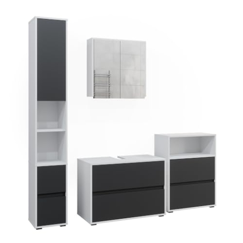 Vicco Badmöbel-Set Maltin, Badezimmerschrank-Set, Weiß/Anthrazit/Anthrazit, 4 Teile