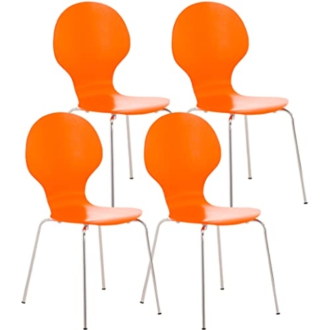 CLP 4X Stapelstuhl Diego l Ergonomisch geformter Konferenzstuhl mit Holzsitz und Metallgestell I Stapelbarer Stuhl mit pflegeleichter Sitzfläche, Farbe:orange