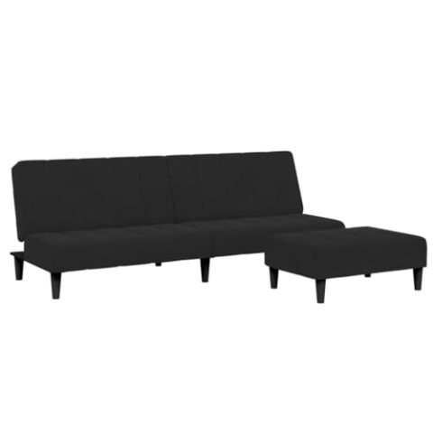 vidaXL Schlafsofa 2 Sitzer mit Fußhocker, Bettsofa mit Holzrahmen, Tagesbett für Wohnzimmer, Schlafcouch Klappsofa, Modern, Schwarz Samt