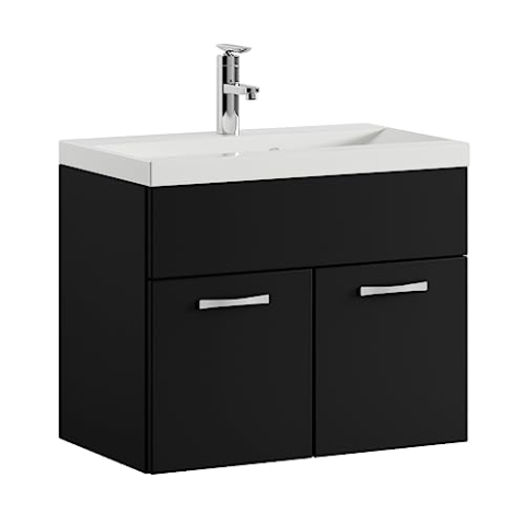 Badplaats B.V. Badezimmer Badmöbel Set Montreal 01 60cm Waschbecken Mat Schwarz - Unterschrank Waschtisch Möbel