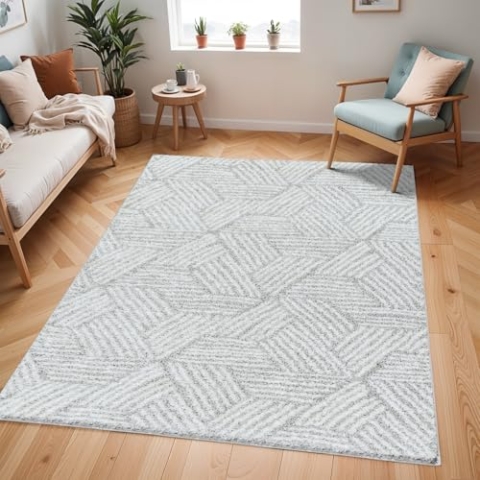 Livabliss Kapan Shaggy Berber Teppich - Flauschiger Teppich für Wohnzimmer, Esszimmer, Schlafzimmer, Langflor Hochflor Teppich flauschig - Teppich groß 160x213 cm, Wohnzimmerteppich in Creme, Hellgrau