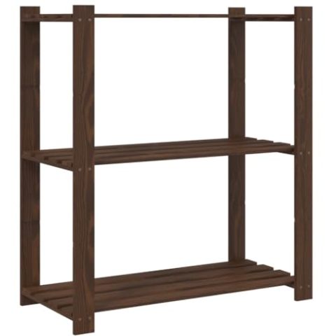 vidaXL Lagerregal, Regal mit 3 Böden, Multifunktional Holzregal für Küche Bad Büro, Schwerlastregal Kellerregal Werkstattregal, Braun Massivholz Kiefer