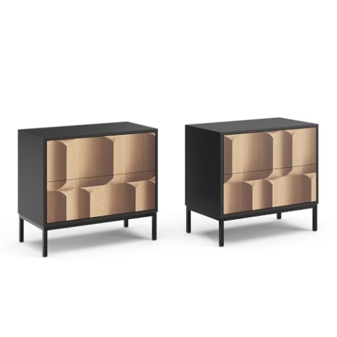 Vicco Nachttisch Eliza, Schwarz/Eiche, 2er Set