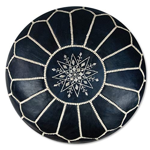 Poufs&Pillows Premium Echt Leder Pouf - Handgefertigt - gefüllt geliefert - Ottoman Sitzsack Fußhocker (Dunkelblau)