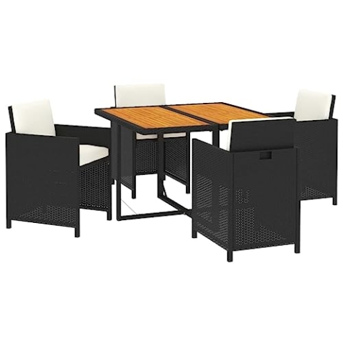 vidaXL Gartenmöbel Set 5-TLG. mit Kissen Gartengarnitur Sitzgruppe Gartenset Sitzgarnitur Gartentisch Esstisch Tisch Stühle Poly Rattan Schwarz