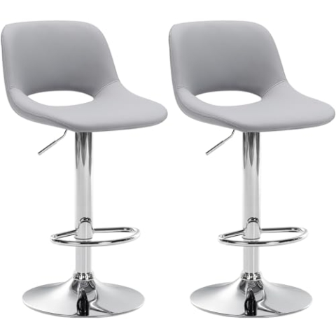 CLP 2er Set Barhocker Camden I Kunstleder-Bezug, Farbe:grau, Material Gestell:Metall in Chromoptik