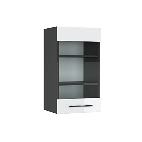 Vicco Küchenglasschrank Fame-Line, Glashängeschrank, Weiß Hochglanz/Anthrazit, 40 cm