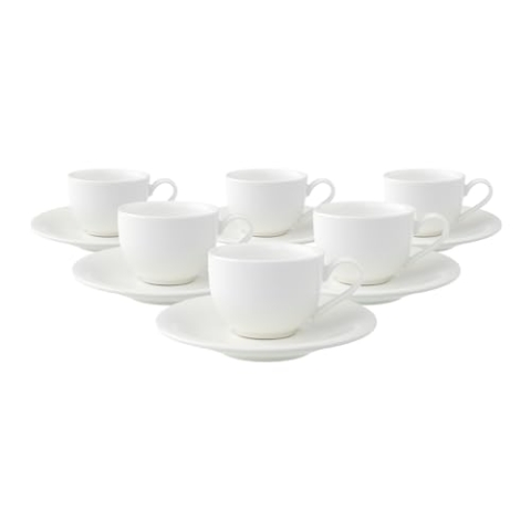 Villeroy & Boch New Cottage Basic Espressotasse mit Untertasse, 80 ml, Tassen-Untertassen-Set für 1 Person, Elegantes Geschirr-Set, Premium Porzellan, Weiß