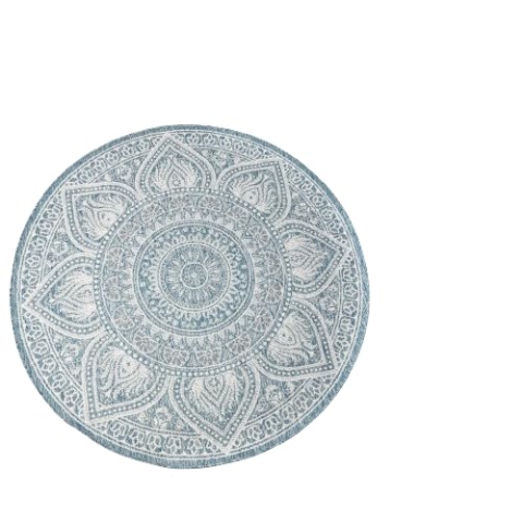 Urban Living SUNNYDAYS FARNIENTE - RUNDER Teppich Bahia D160CM AUSSEN/INNEN Elfenbein Silber BLAU