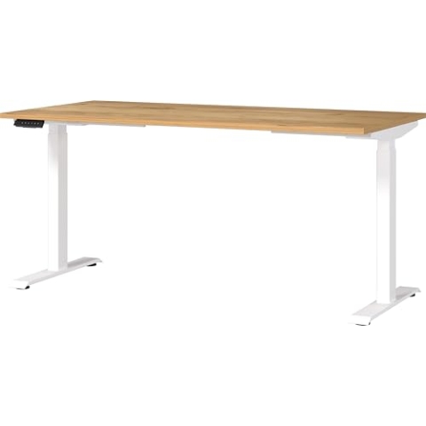 Germania Schreibtisch 7908-242, in Navarra-Eiche-Nb./Weiß, EL. höhenverstellb., 160 x 120 x 80 cm (BxHxT)