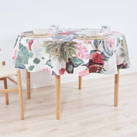 Belum Tischdecke, rund, Durchmesser 180, harzbeschichtet, schmutzabweisend, Modell: 0318–105 Stoff, 100% Baumwolle, harzbeschichtet, schmutzabweisend, (Nicht laminiert).