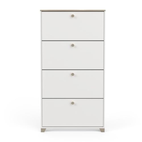 Demeyere Meuble à Chaussures 4 Abattants- Décor Chêne Kronberg et Blanc - Style Contemporain- Pour Entrée- L80,8 x P17,8 x H154,2 cm