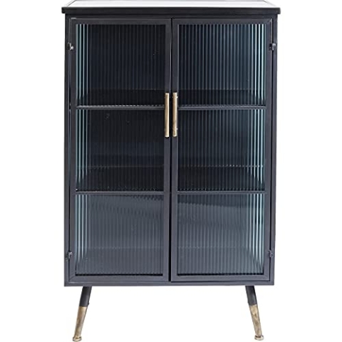 Kare Design Hochschrank La Gomera 2 Türen, edler Hochschrank mit Glastüren mit Griffen und Füßen in der Farbe Gold, dunkler Schrank, weitere Ausführungen erhältlich, (H/B/T) 120 x 72 x 38