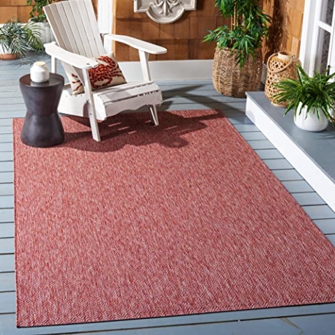 SAFAVIEH Zeitgenössische Teppich für Drinnen & Draussen - Courtyard Collection, Kurzer Flor, Rot und Rot, 79 X 152 cm
