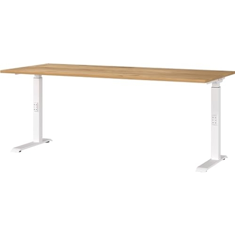 Germania Schreibtisch 7912-242, in Navarra-Eiche-Nb./Weiß, me. höheneinst., 180 x 91 x 80 cm (BxHxT)