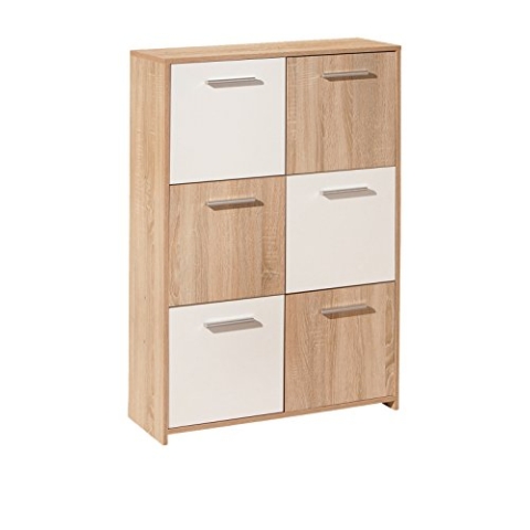 Inter Link – Kommode – Sideboard - Kommode mit 6 Türen – 2 Farbig – Melaminbeschichtet – Sonoma Eiche Nachbildung und Weiß – BxTxH: 77x30x115 cm – Egadi