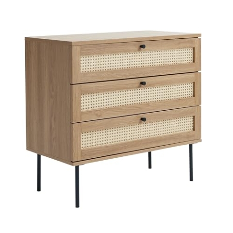 FJORDFORM Rattan Kommode, Kommode mit Schubladen, Metallbeine, Kommode Schlafzimmer, Schubladenkommode mit Viel Stauraum, Komodenschrank für Schlafzimmer, Wohnzimmer, Flur, Büro 80x75x40cm