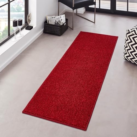Hanse Home Pure Teppich – Wohnzimmerteppich dichter Kurzflor Robust Schlafzimmerteppich einfarbig Modern für Esszimmer, Wohnzimmer, Kinderzimmer, Flur, Schlafzimmer, Küche – Rot, 80x400cm