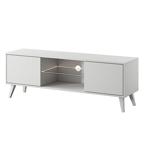 Selsey Savoni II - TV-Schrank Lowboard, Weiß mit weißen Beinen, 140 cm