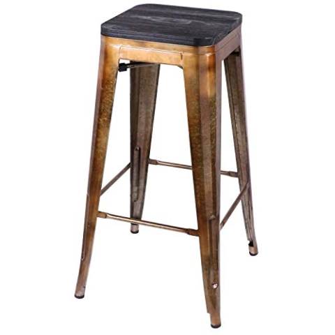 Urban living Liv Barhocker aus Metall, Grau, Sitzfläche aus Holz, 42,5 x 42,5 x 77 cm