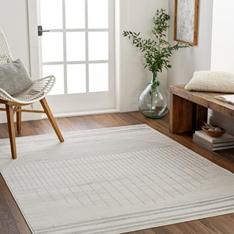 Surya Nairobi Teppich Wohnzimmer Boho - Großer Schlafzimmer 200x274 cm - Esszimmer Mit Geometrischem Muster, Skandinavischer Modern in Elfenbein, Creme und Silber