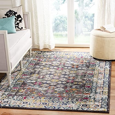 SAFAVIEH Boho Teppich für Wohnzimmer, Esszimmer, Schlafzimmer - Monaco Collection, Kurzer Flor, Brown and Grey, 122 X 170 cm