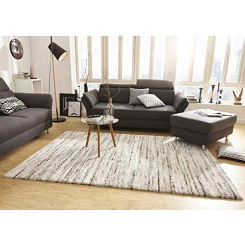 Mint Rugs Delight Teppich Hochflor Wohnzimmer-Teppich Weich Flauschig Langflor Shaggy Flokati Boho Streifen-Design Meliert für Kinderzimmer Schlafzimmer Küche Flur Creme Grau 80x150 cm