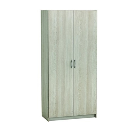 Demeyere 237213 Schrank Multifunktions mit 2 Türen Panel Teilchen Eiche Shannon und weiß Perle 79 x 41,4 x 169,5 cm