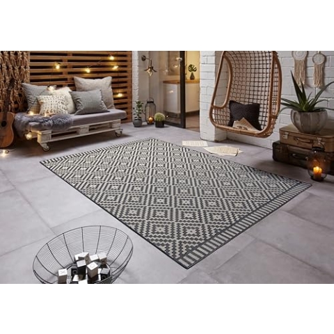 freundin Home Collection Mia In- & Outdoor Teppich - Wetterfest Modernes Design für Balkon Terrasse Wintergarten Badteppich Wohnzimmerteppich Wasserfest, Schwarz Creme, 200x290cm