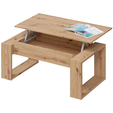 Habitdesign Couchtisch, höhenverstellbar, Tisch für Wohnzimmer, Beistelltisch, Modell Nova, Finish in Eiche, Maße: 105 cm (Länge) x 55 cm (Breite) x 45-54 cm (Tiefe)