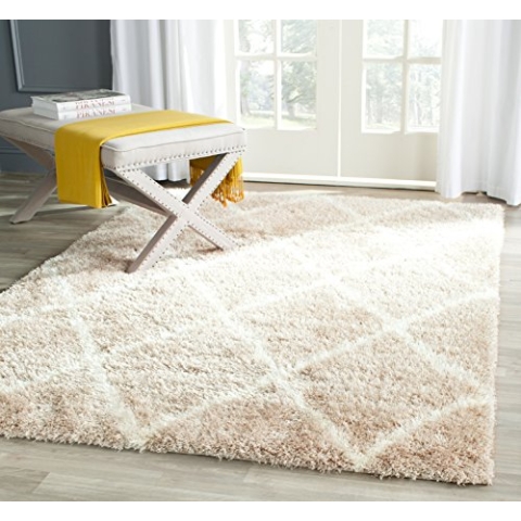SAFAVIEH Zottelig Teppich für Wohnzimmer, Esszimmer, Schlafzimmer - Montreal Shag Collection, Hoher Flor, Beige und Elfenbein, 160 X 229 cm