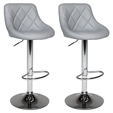 Happy Garden 2er Set Barhocker grau Jasper. Küchenstuhl in modernem Design mit höhenverstellbarem Sitz, 360° drehbar und Fußstütze. Hocker mit Grauer Rückenlehne.